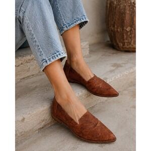 Frye Cognac Leather Pointed Toe Slip On Flats Loafers Women's Size 7M